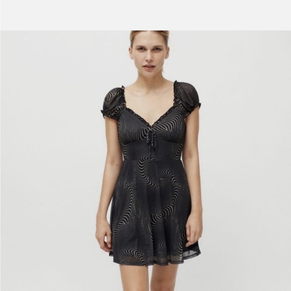 Urban Outfitters Black Mini Dress with Subtle Swirl Print